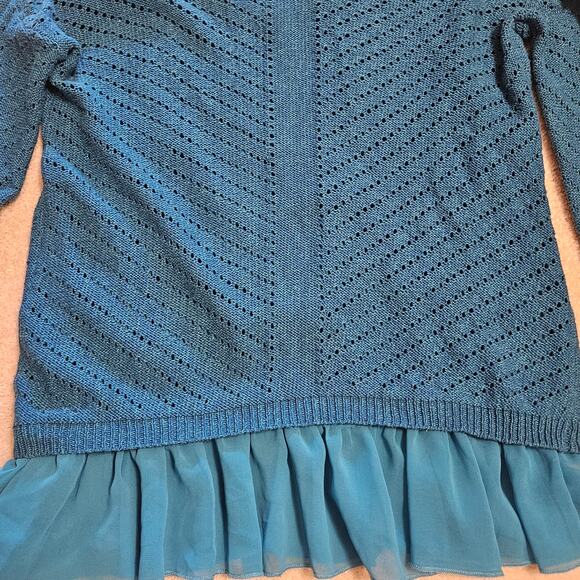PRANA Ellery Women’s Size S Mosaic Blue V Neck Crocheted Long Sleeve Layered - Picture 10 of 14